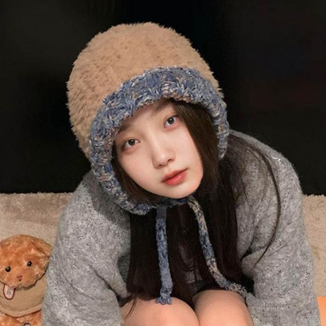 3컬러 겨울 소프트 퍼 로프백 귀달이 후드형 비니