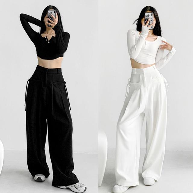 여성 리본포켓 포인트 편한 힙합 날씬해보이는 와이드팬츠