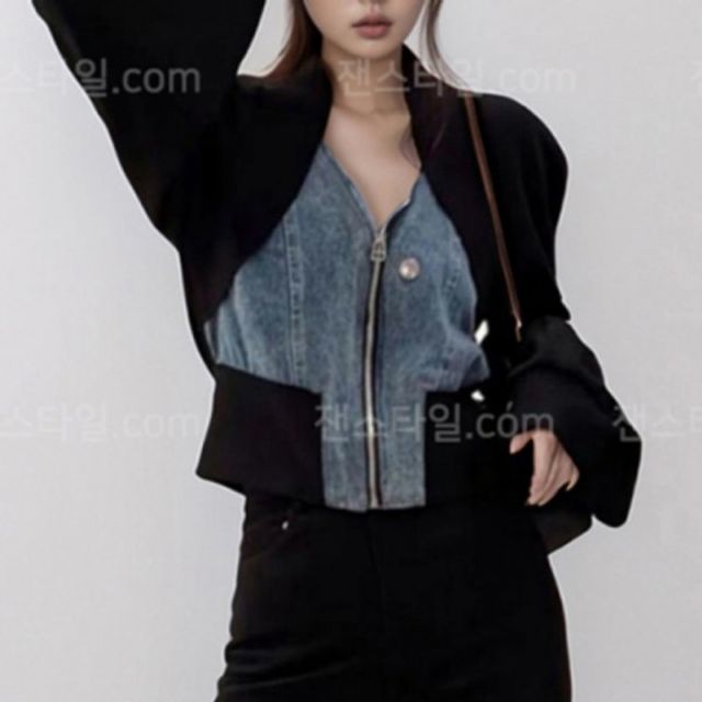봄 캐주얼 점퍼 데님 크롭 자켓 블루종 퍼프 야상