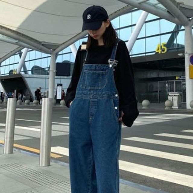 여성 와이드 데님 점프수트 멜빵바지 오버올 통바지 팬츠