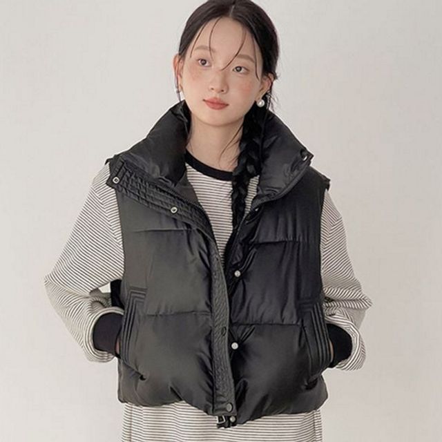 데일리 여성 패딩 조끼 베이직 여성 경량 조끼 스티치 하이넥
