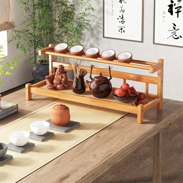 2단 진열장 다기용품 대나무 60cm D 네츄럴