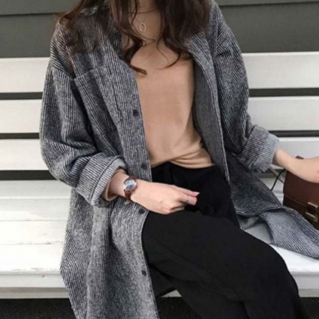 루즈핏 여성 골덴 롱 자켓 데일리 여성 코듀로이 롱 자켓
