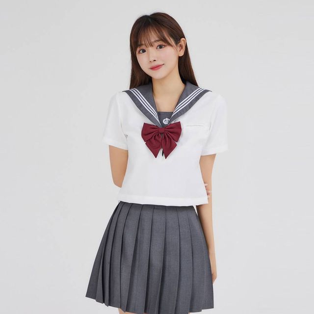 TBZ 교복몰 그레이 플리츠 세라복 세트 (반팔) 일본교복