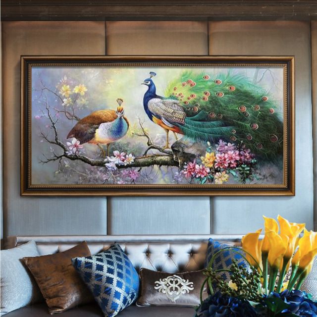 공작새부부 보석십자수 150x60