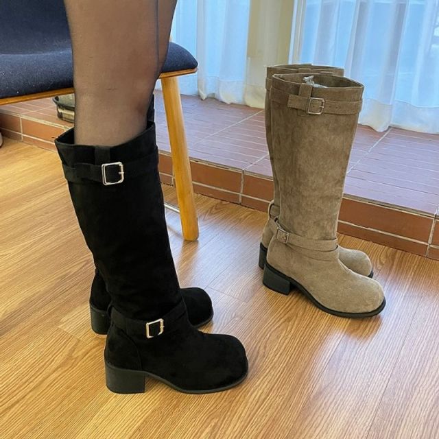 하프 벨트 롱숏폴드스웨이드부츠 미들 투웨이 통굽 접