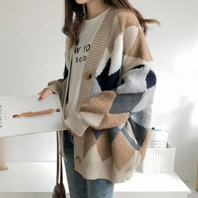 가디건 카디건 아가일 3컬러 패턴 LK528 루즈핏