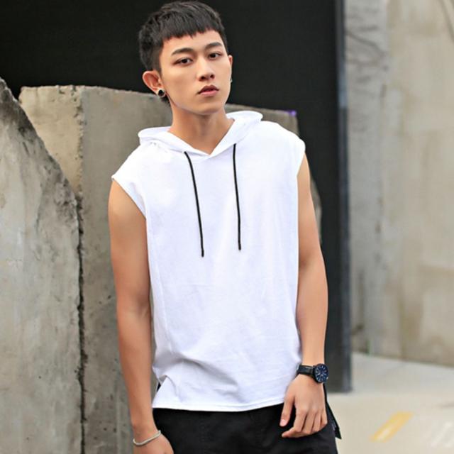 남성 여름 쿨 원단 민소매 후드 티셔츠 아이스 후디