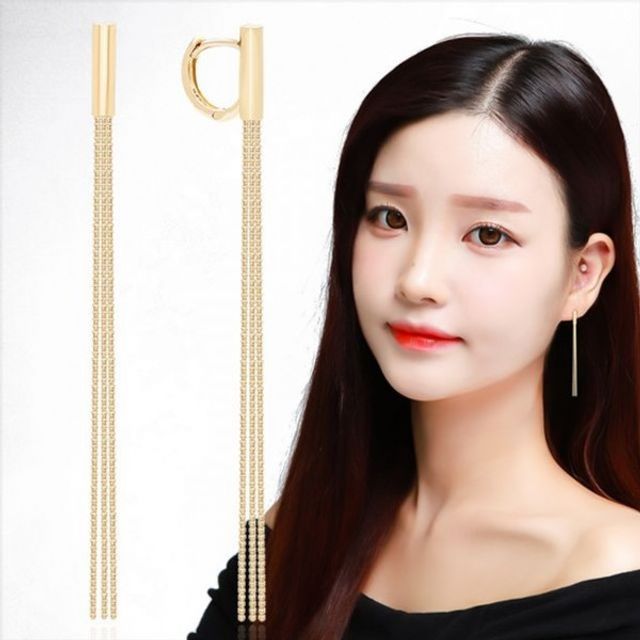 정품 14K 골드 귀걸이 원터치 체인 드롭 트리플 디자인