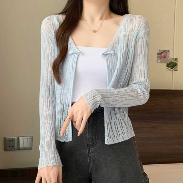 시스루 루즈핏 가디건 세로패턴 고정단추 비치웨어