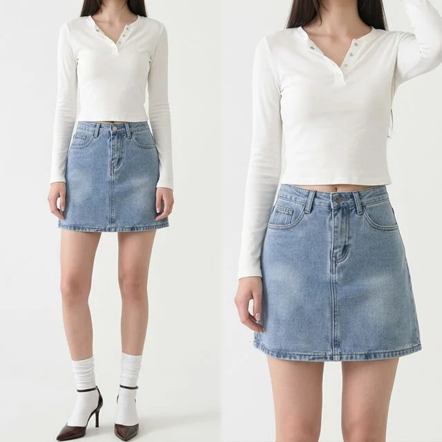 클래식 H라인 데님 미니스커트