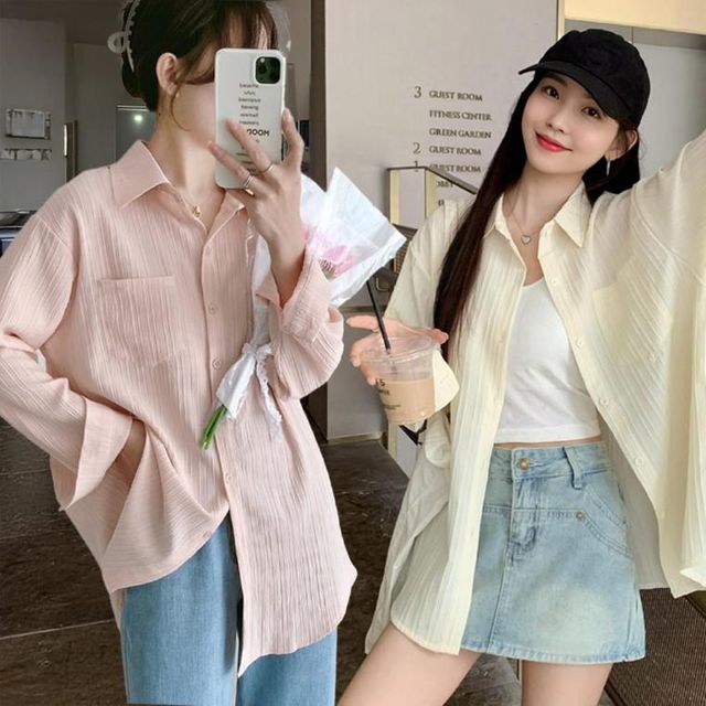 여성 얇은 아사면 면 여름셔츠 루즈핏 시스루 루즈핏