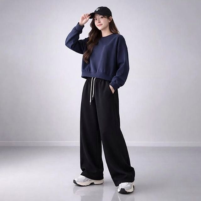 여성 옆절개 와이드핏 일자 추리닝바지 팬츠 2색