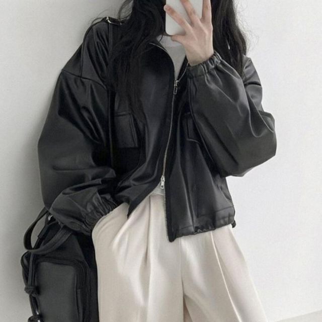 가을 간절기 여성 레더 라이더자켓 시크한 데일리 숏 가죽 재킷 아우터