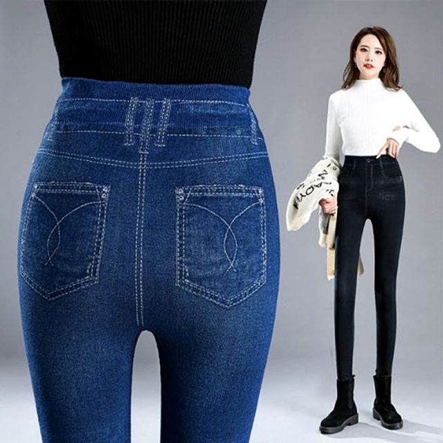 페이크 여성 블루 레깅스 블랙 데님 276 URK