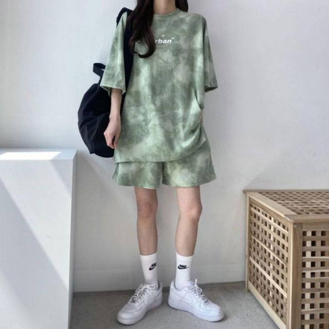 여성용 3색 반팔 티셔츠 바지 캐주얼웨어