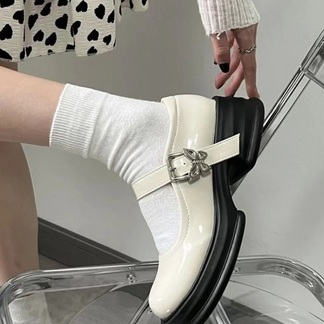여자 나비장식 통굽샌들 둥근앞코 메리제인 로퍼 샌들