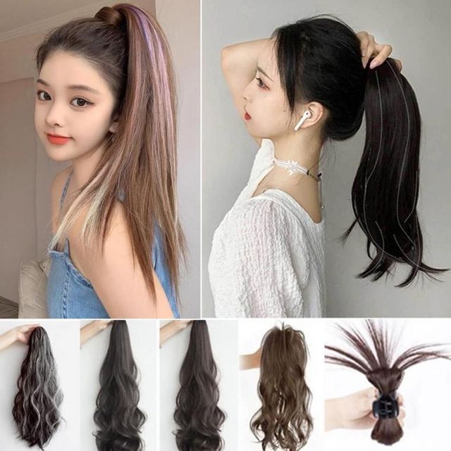 테일 가발 S컬 긴 머리 묶음 롱 풍성 웨이브 집게 달비
