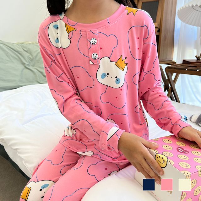 온나핏 (Sale) 왕관곰 아동 긴팔 조거 잠옷세트 SD-22
