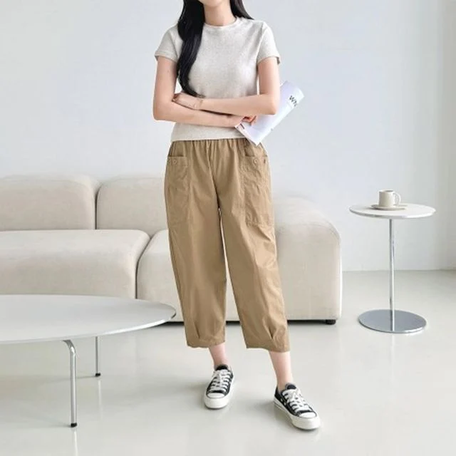 배기바지 허리밴딩 면바지 세미 밴딩바지 밴딩 면