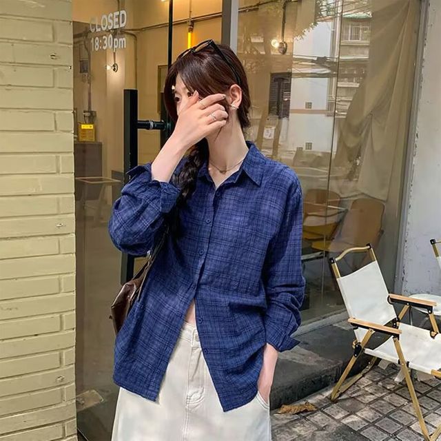 여성 체크셔츠 루즈핏 데일리셔츠 남방 공항패션