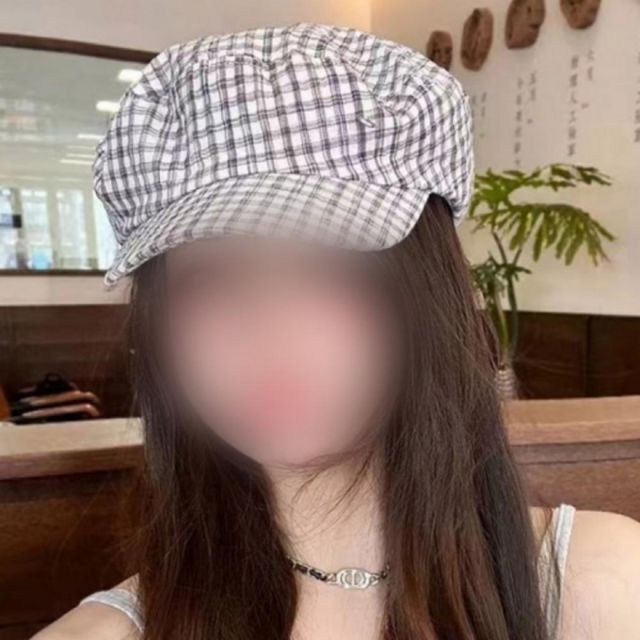 여성 체크 베레모 헌팅캡 클래식 패턴 가을 겨울 데일리 모자 휴양지 포인트 룩