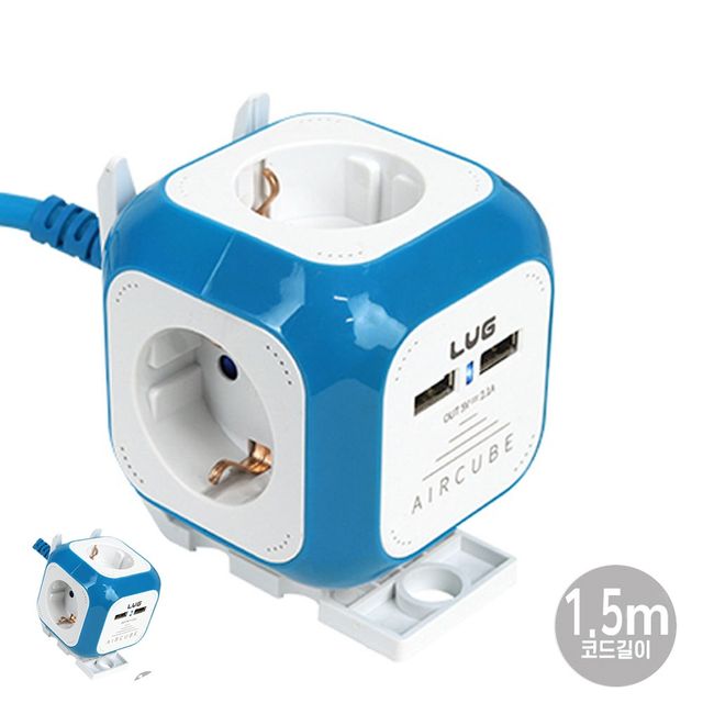 USB멀티탭 디자인멀티탭 콘센트 멀티탭 4구 USB 2포트 1.5M 1.5SQ 개별접지 블루