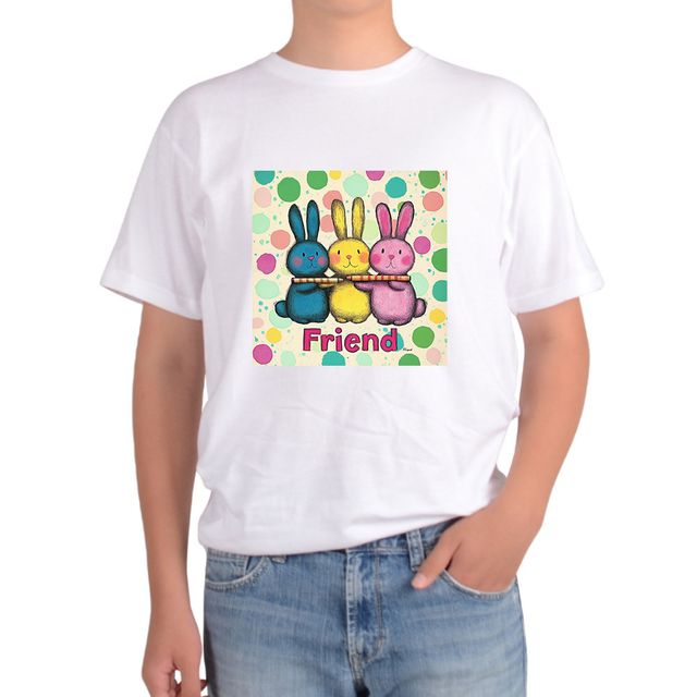 길단 반팔티 아시아핏 USA핏 토끼 세친구 friend 빈티지 그림 AI생성 모든색상 전사이즈