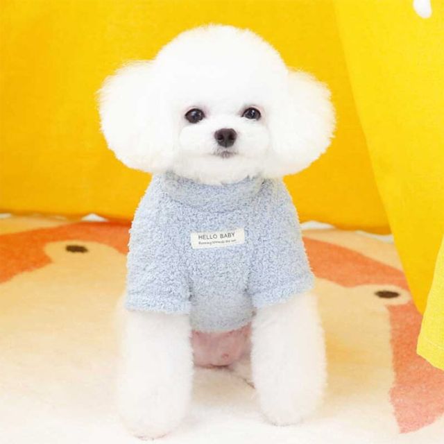뽀글 후리스 애견 반팔티 블루 - 강아지 고양이 겨울옷