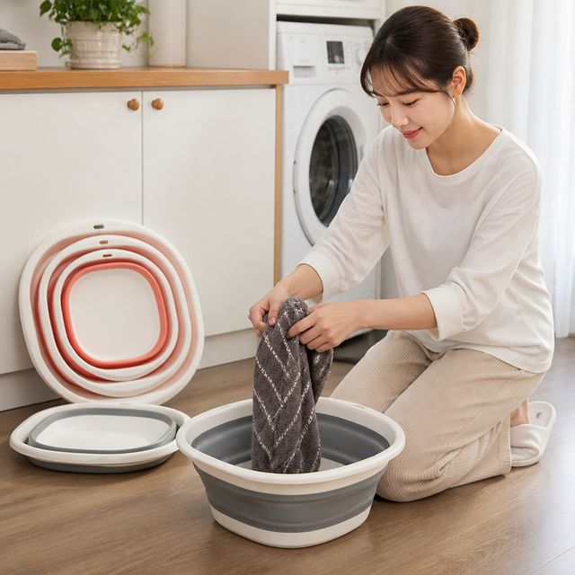 접이식 욕실 바가지 폴딩 플라스틱 대야 빨래 캠핑용품