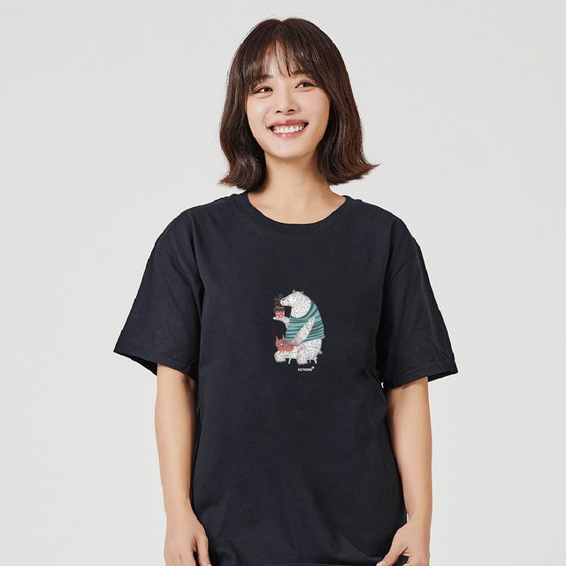 키밍 티타임 친구 곰 데일리 그래픽 반팔티 여름 티셔츠