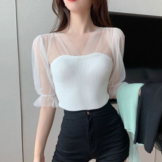 여성 예쁜 블라우스 30대 하객룩 클럽 시스루 스타일