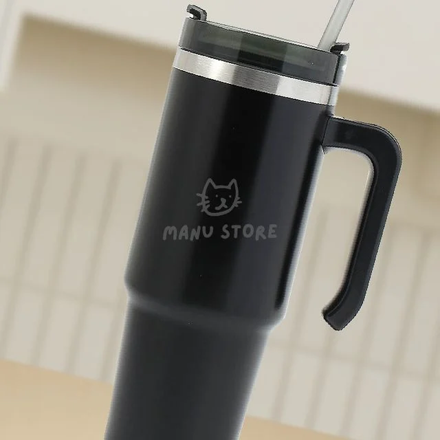 커피 보온병 보온보냉 빨대 텀블러 900ml 블랙