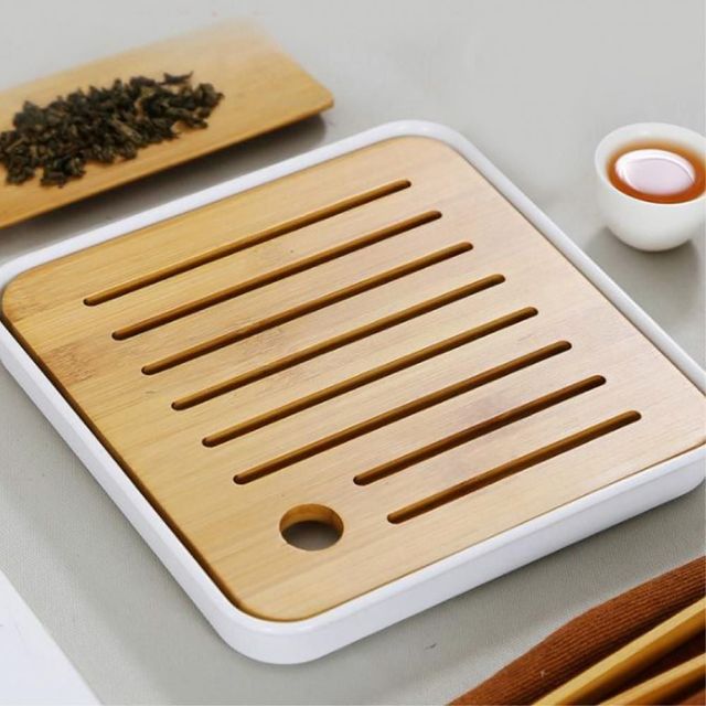 정사각 다기트레이 대나무차판 20cm 화이트