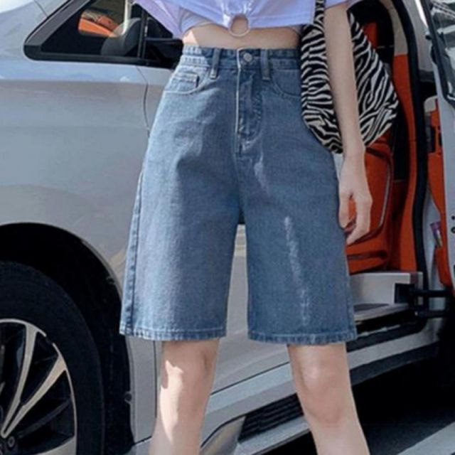 여성용 여름용 일자핏 5부 청 데님 반바지