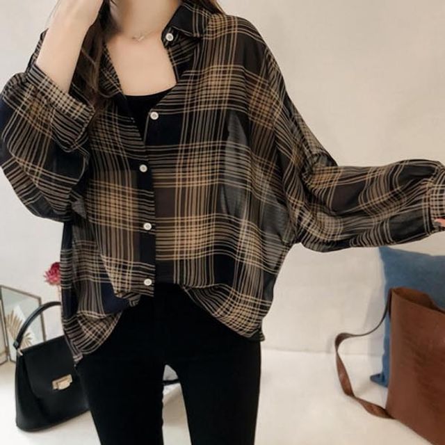 LEA-B162 체크 셔츠블라우스 여성 캐주얼 상의