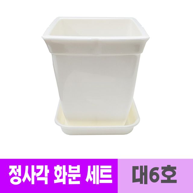 웰빙 광택 정사각 백색 화분 세트 23cm 대6호