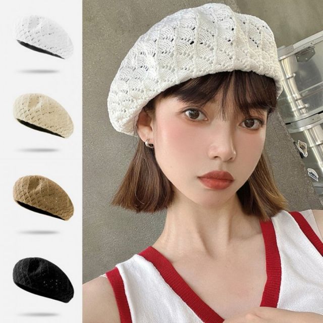 봄 여름 데일리 니트 펀칭 베레모 모자