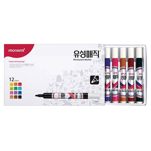 혜명몰 모나미)유성매직 12색세트(2.0mm) 사무실용품 유성마카 굵은매직펜 매직펜 문구류