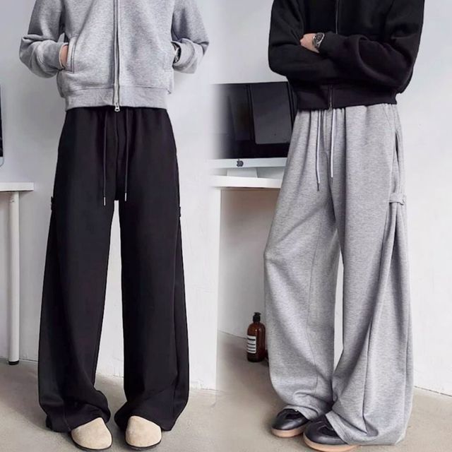 남성 와이드핏 추리닝 바지, 옆스냅 일자 트레이닝