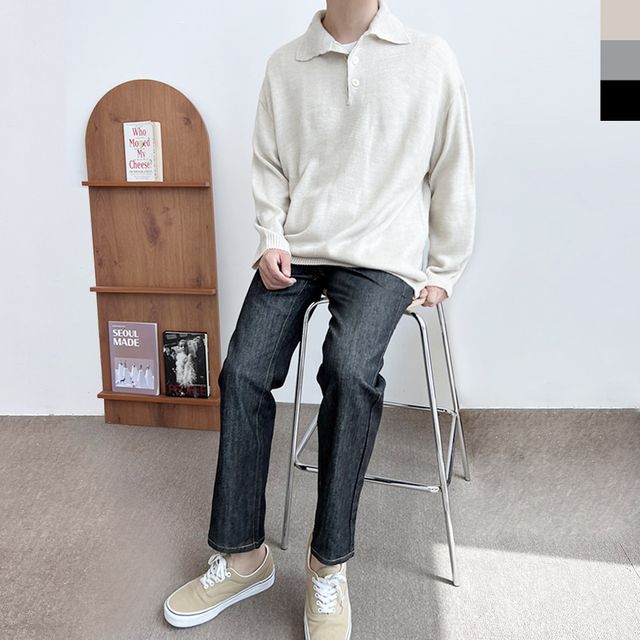 남자빅카라단추니트 패션 데일리 웨어