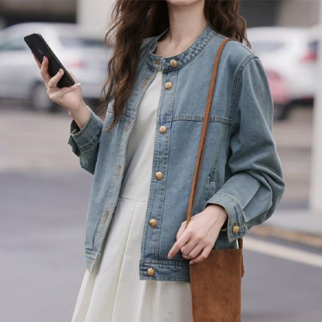 여성 중청 데님 자켓 카라 넥 봄 가을 간절기 아우터 데일리 캐주얼 청자켓