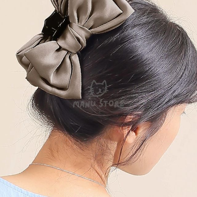 머리집게핀 헤어집게삔 실크 왕리본 집게핀 코코아