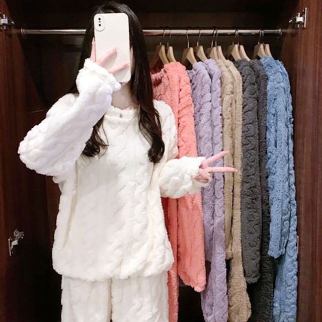 (H.LINE) 여성 꽈배기 소프트 양털 잠옷세트