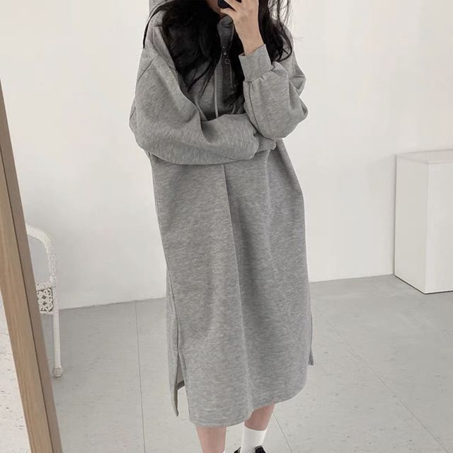 여성 후드 무지원피스, 심플 데일리 롱원피스