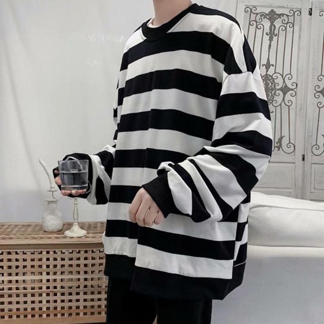 남성 봄 가을 착용 베이직컬러 단가라 긴팔 티셔츠
