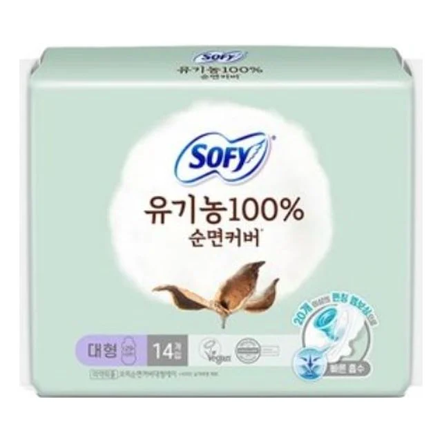 쏘피 유기 농 순면커버 생리대 대형 날개 14입X4개
