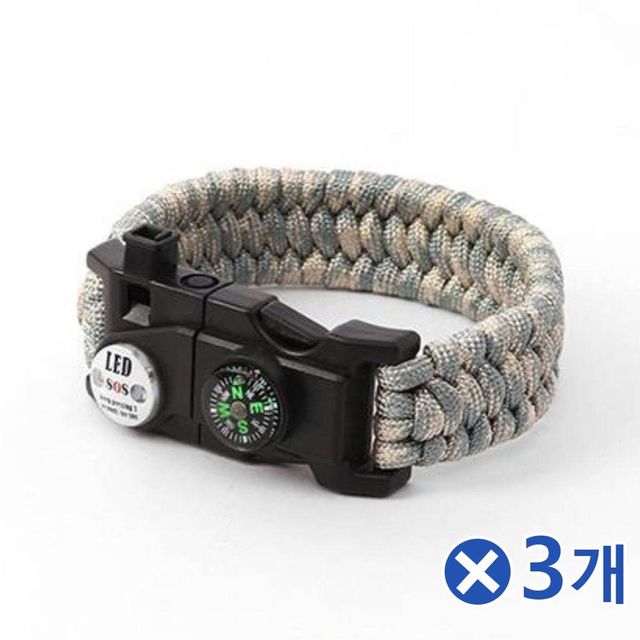 TBZ 와일드 다기능 캠핑 생존팔찌 그레이밀리터리x3개