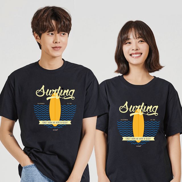남성 여름 반팔 박스티, 서핑 휴가룩 티셔츠