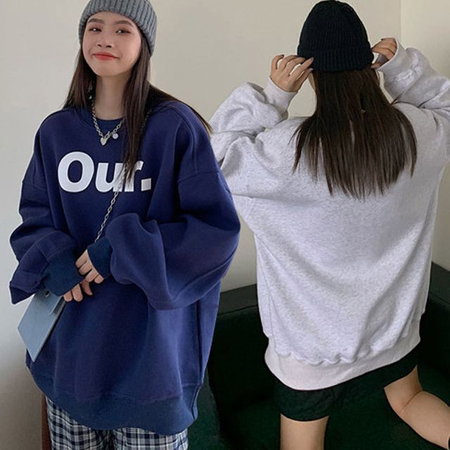 여성 오버핏 기모 맨투맨 1P 봄가을 데일리 티셔츠